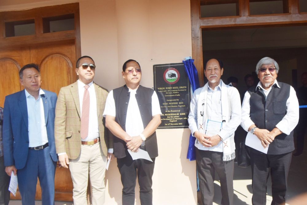 (From right to left) MLA and Advisor for Municipal Affairs, Nicky Kire; Chief Minister, Neiphiu Rio; MLA and Advisor for Excise, Zhaleo Rio; Principal Secretary, Urban Development & Municipal Affairs, I Himato Zhimomi during the inauguration of the Working Women’s Hostel at Northern Angami colony, Dimapur on November 12. (Morung Photo)